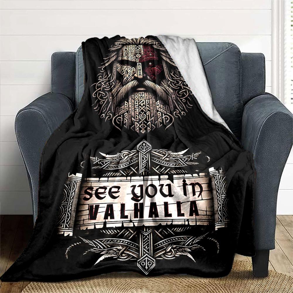 1pc Viking Valhalla Throw Blanket Soft Flannel, Cozy All Season Polyester Perfect for Home, Office