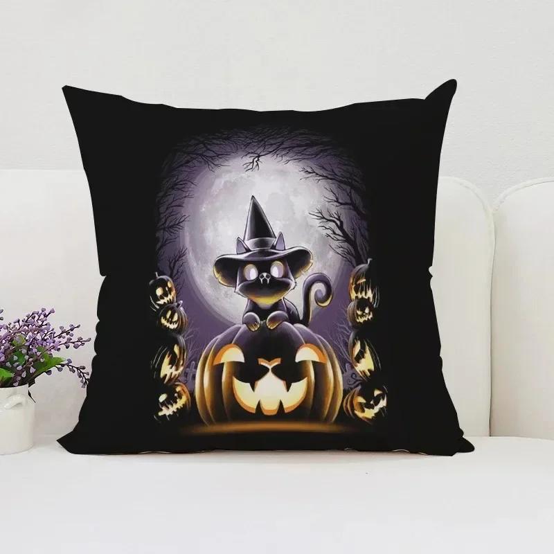 Housse de coussin décorative d'Halloween Chat Citrouille Adaptée pour Maison Salon Canapé Chambre Chambre Housse d'oreiller décorative
