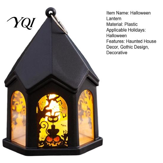 Flickering Candle Lights Halloween Pumpkin Lantern, Gothic House Shape LED Light Safe Night Lamps for Children Party, Spooky Table Centerpieces, Home