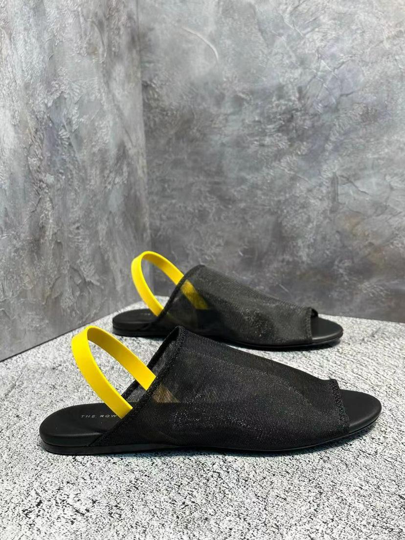 

Niche design mesh yarn translucent breathable flat bottom back strap sandals women s summer new open-toed sandals semi-slippers 40 чёрный