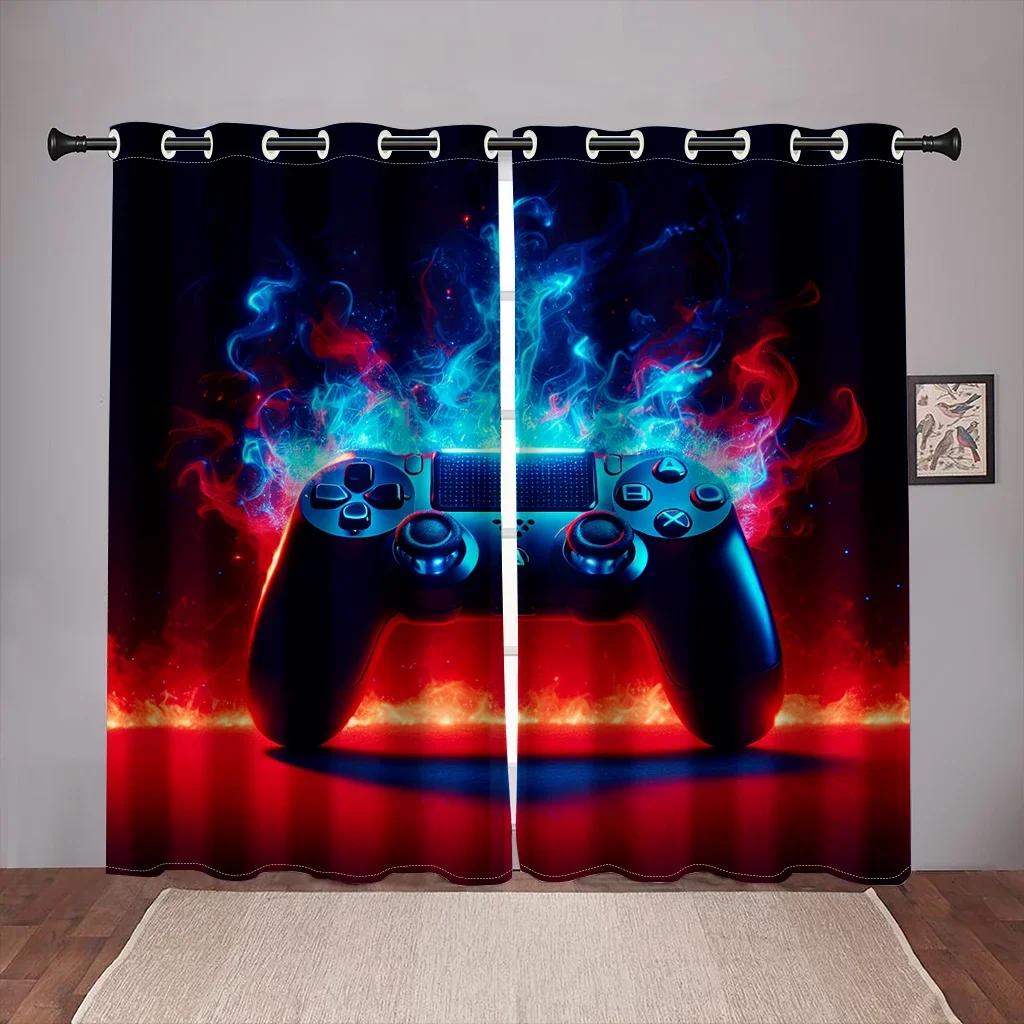 3D Gamepad Printed Thin Curtains for Boys Bedroom Gaming Room Decor Window Curtains Playing Video Game Window Drapes Shading 2pa