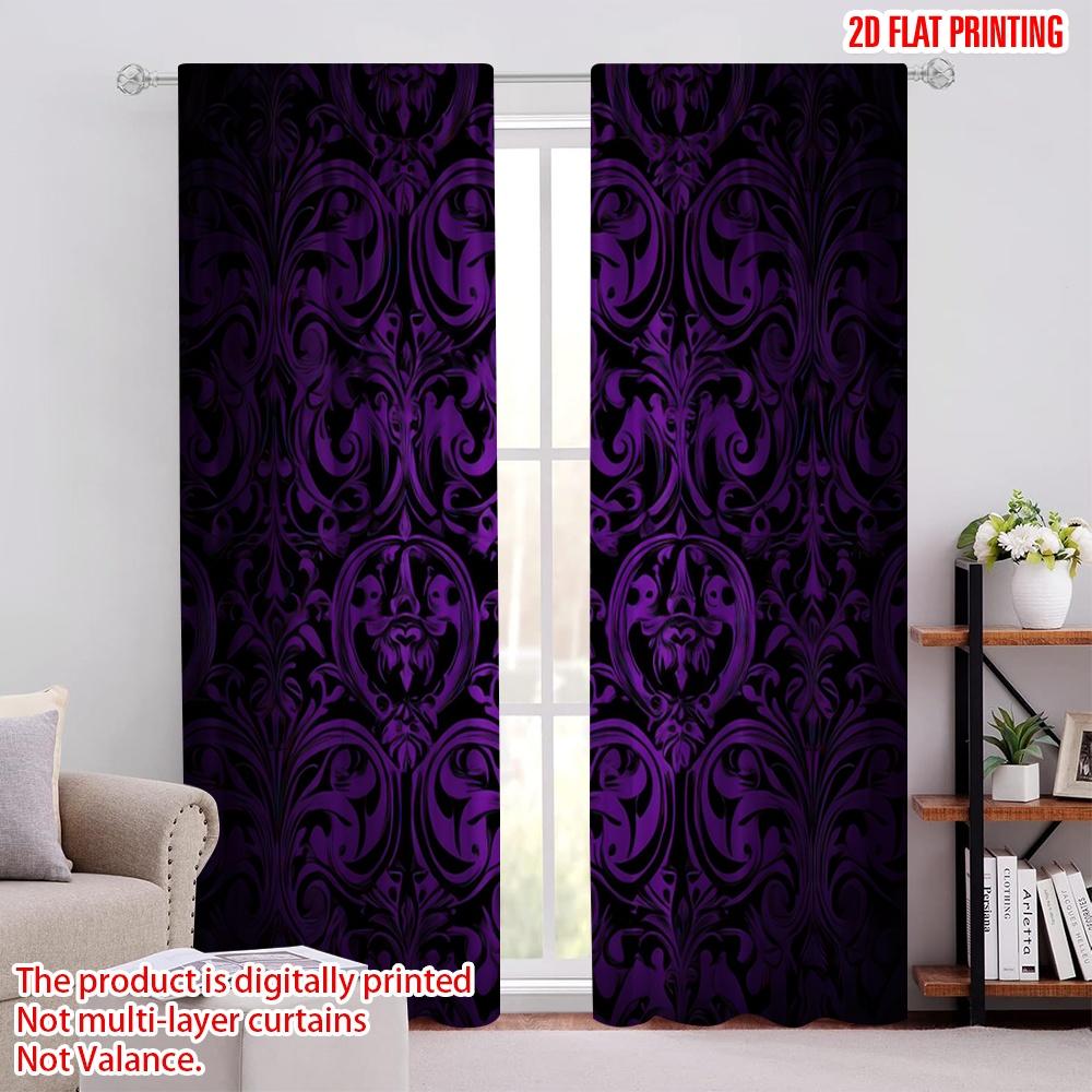 

2D flat printing 2pcs pring summer Curtains Purple Black Gradient Flowers Yarn Curtains Polyester Easy Install Thermal 52.50 × 116.00 cm 2 pcs