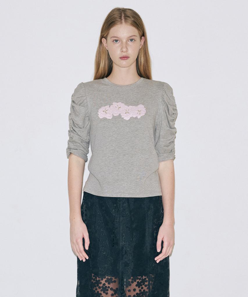SINOON Soft Shirring T-Shirt (Melange Gray)