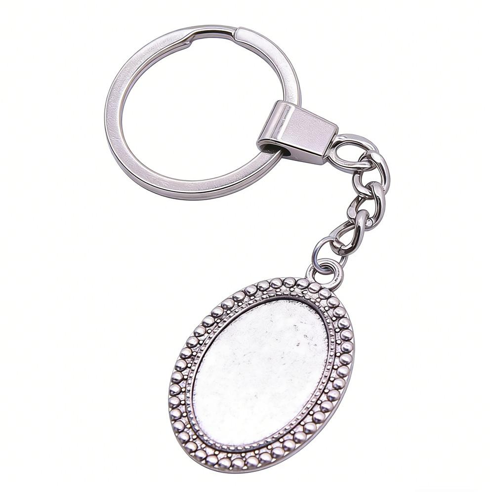 Heart Elliptical Glass Cabochon Base Setting Tray Blank Antique Bronze Metal Keychain for Family Gift
