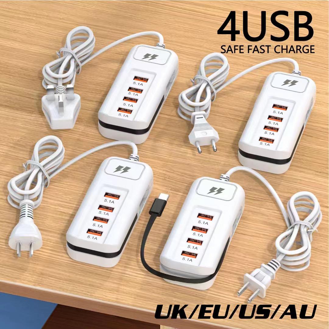 

Multi-Port Charger with Built-in Cable, 4 USB-A & 2 USB-C, US/EU/UK Compatible EU 4 USB-A белый