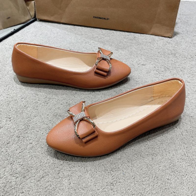 Korean Spring and Summer Fashion Women's Shoes Bowknot Bean Shallow Mouth Pointed Toe Low Heel Flat Bottom Rhinestone Single Shoes