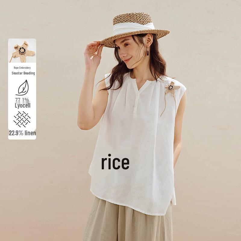 INMAN Embroidered Lyocell Linen Sleeveless Shirt L