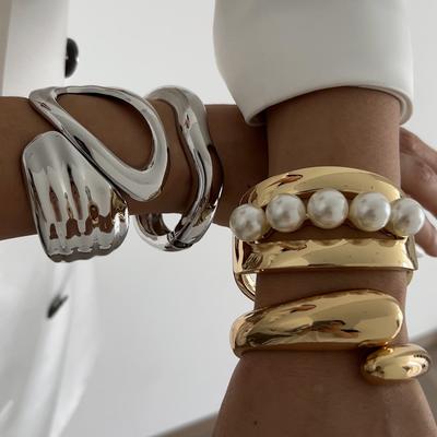 Ingemark Punk Hip Hop Irregular Metal Bangles for Women 2025 Trend Vintage Gold Color Water Drop Spring Bracelets Men Jewelry
