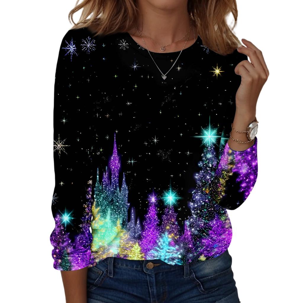 Women's Casual Long Sleeve Christmas Print Round Neck Top