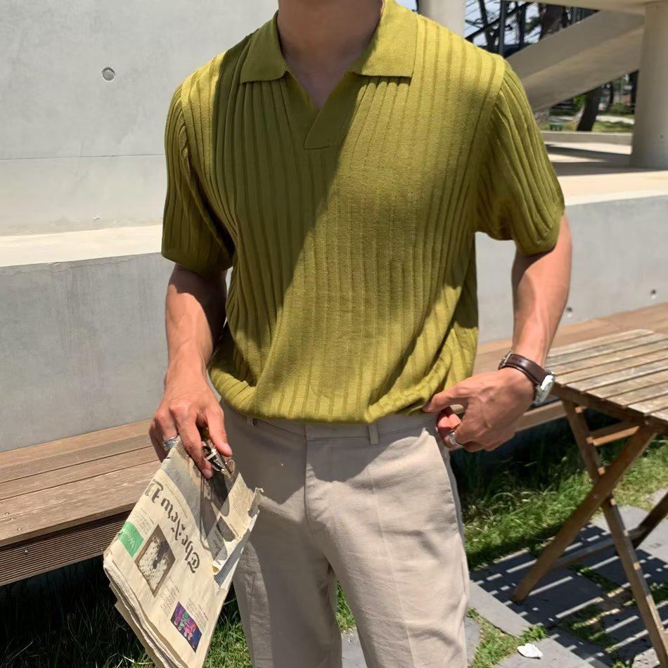 Ice Silk Men's Striped Polo Shirt - Summer 2023 Trendy Short Sleeve Korean Lapel Top