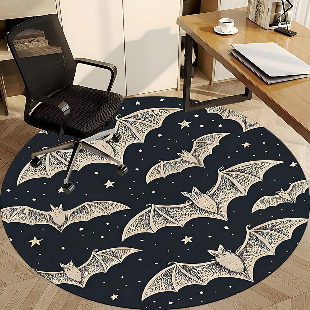 1PC Bat Night Sky Office Round Area Rug, Mat Suitable For Office, Under Office Chairs Bedroom Living Room Home Decor, Room Deco