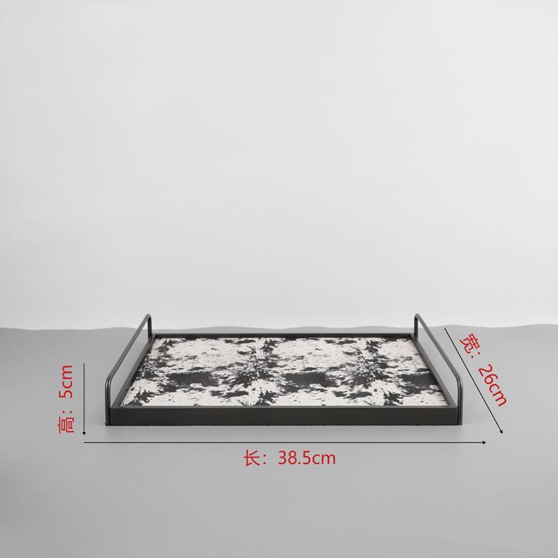 Square Handheld Metal Tray, Splashed Ink Art Leather Decorative Aromatherapy Storage Tray, Organizer, Living Room Decoration