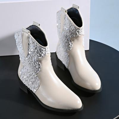 Fashion Winter New Thick Heel Cotton Boots Women's Round Head Splicing Sleeve Anti-slip Wear-resistant Short Boots