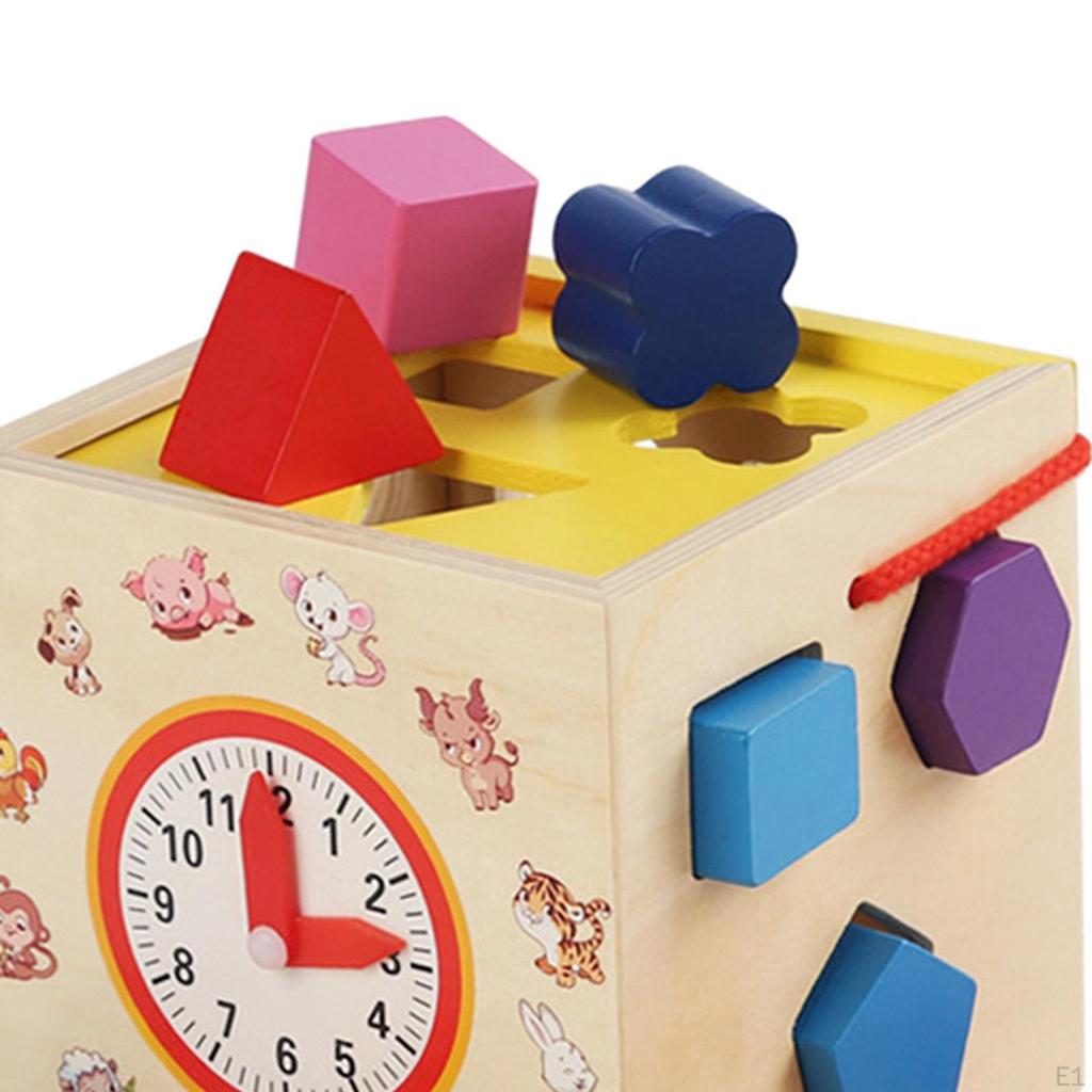 Toddlers Shape Sorter Toys, Wooden Activity Center 12 Building Blocks Baby Cube for