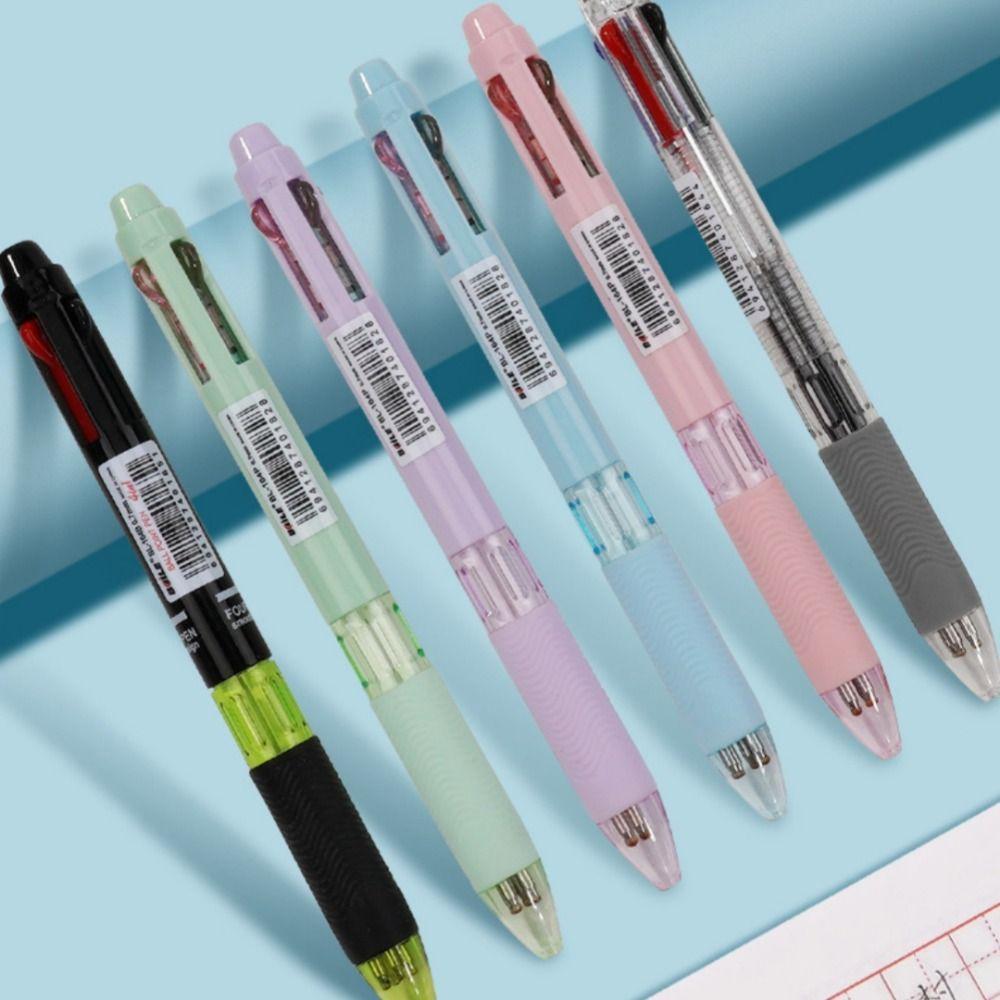 6pcs 0.7mm Refill Multicolor Ballpoint Pens 4 in 1 Press Roller Ball Pen  Office