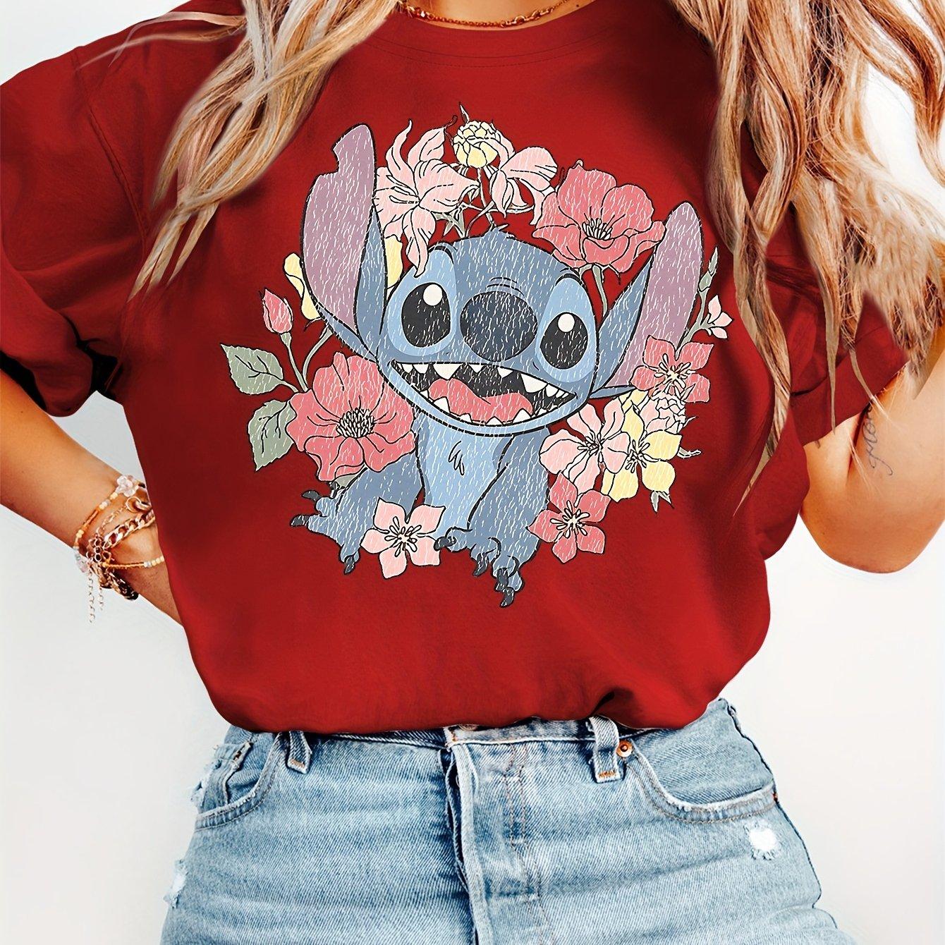 2026 New Trend    Stitch Print Unisexs and WoUnisex TShirts Short Sleeve ONeck Casual Loose Plus Size Top S