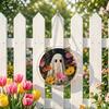 Durable Acrylic Halloween Suncatcher Jigsaw Puzzle Set, Spooky Ghost Floral Meadow Window Hanging Ornament with Metal Porch Decoration Frame & Chain,