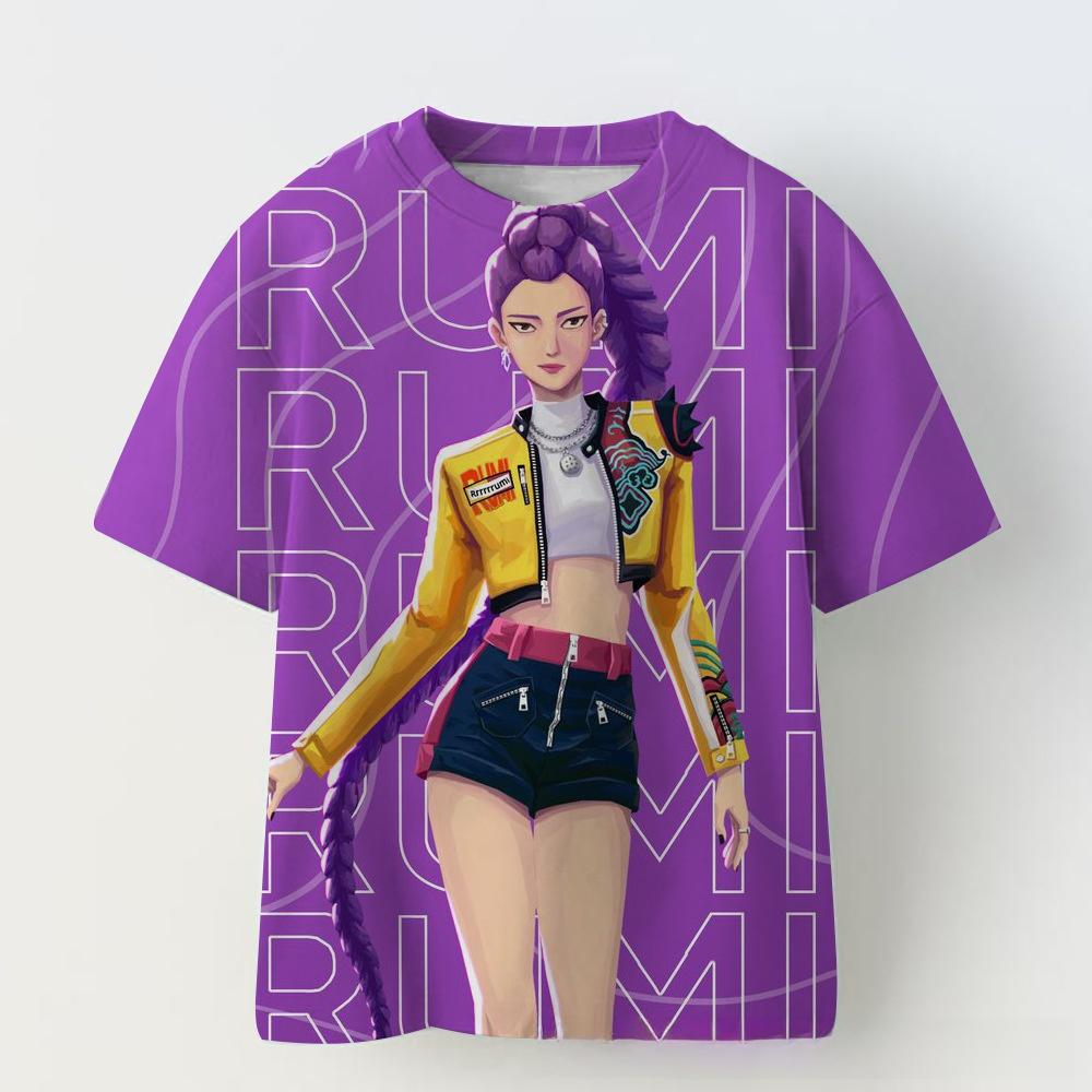Korean Pop Music Demon Hunting Witch Group Short Sleeve T-Shirt Girl Casual Print Children's Shirt Top