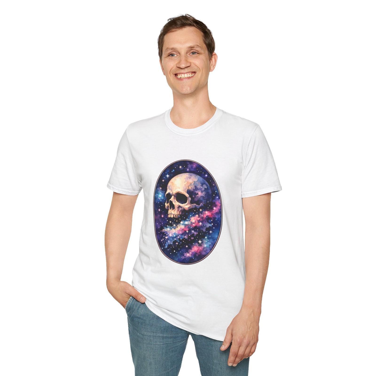 Unisex Softstyle T-Shirt Skull Space Gothic Fantasy Celestial Watercolor S разноцветный