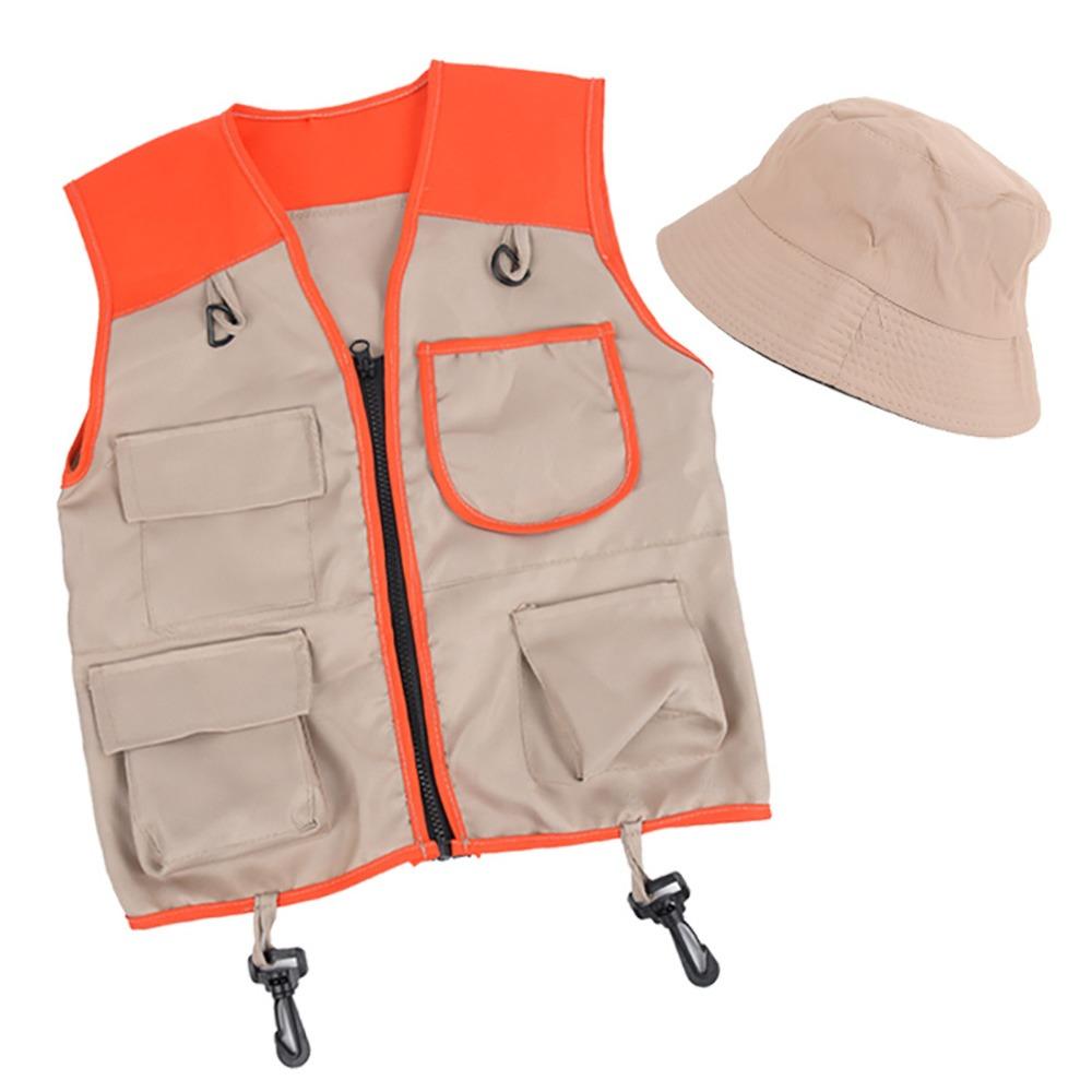 Multicolor Kids Explorer Hat Vest Dress Up Game Cosplay Costumes Kid Outdoor Adventure Kit  Unsex