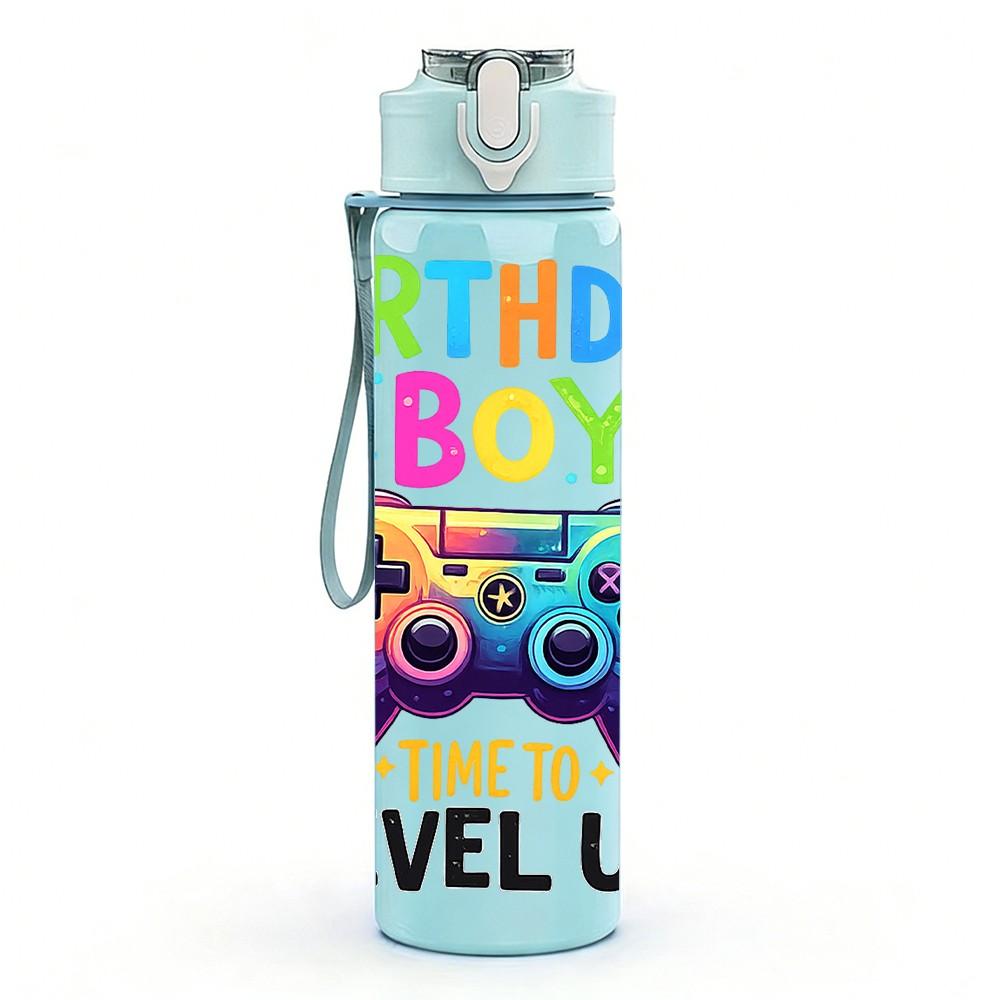 1PC Birthday Boy Game Controller Print 750ml Color Plastic Sports Water Bottle Leakproof Flip Straw Lid Suitable for Sports Office Home Use