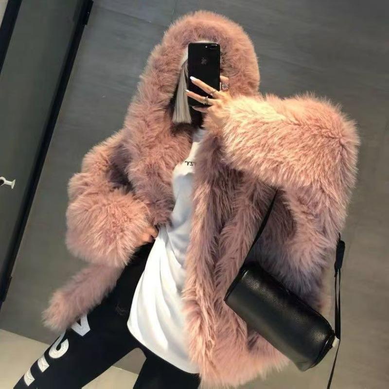 Imitation Fox Fur Women's Winter New Hooded Loose and Thin Fluff Jacket Light Trendy