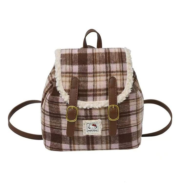 Plush Backpack With Vintage Plaid Design For Daily Use