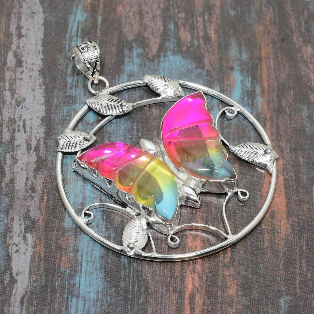 Bi-Color Tourmaline Gemstone Handmade  925 Sterling Silver Jewelry Pendant For Her