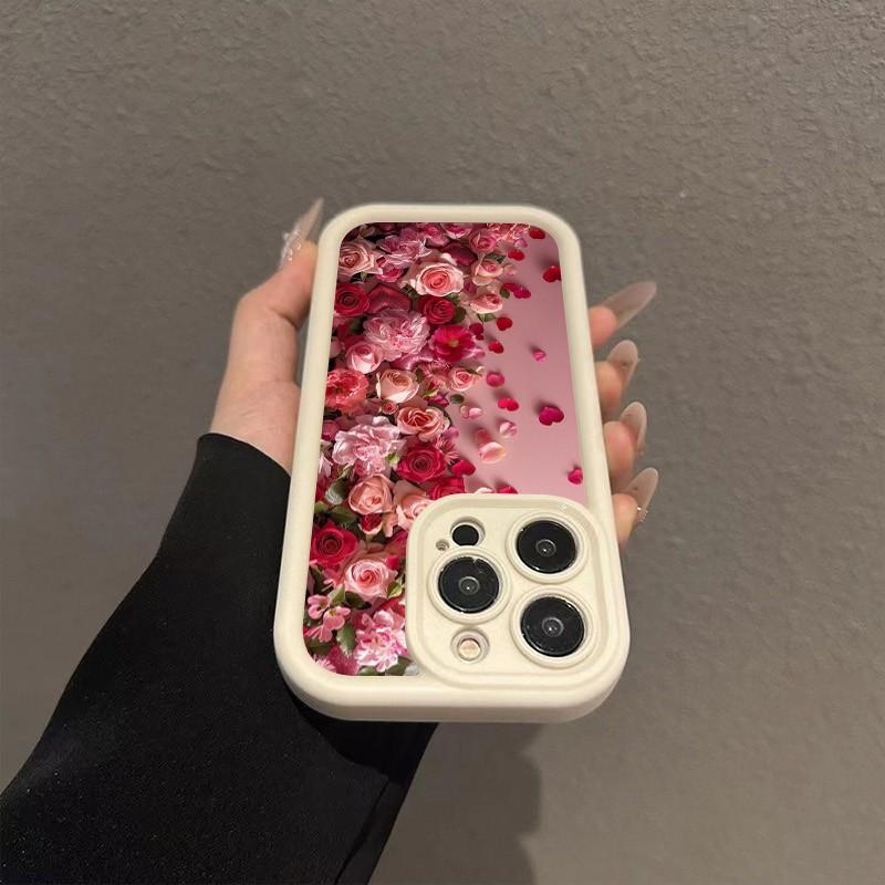 Romantic Rose Petal Art Phone Case for iPhone 17 16 15 14 13 12 11 Series Pro Max Plus Double Layer Protection