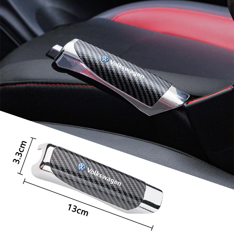 Valve Stems Caps Carbon Fiber Car Leather Handbrake Cover Protective Sleeve Hand Brake Protection For Volkswagen Vw Magotan Polo zd2