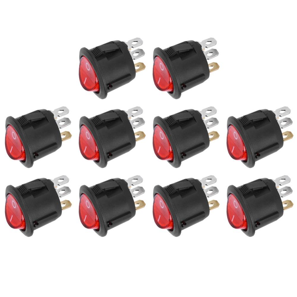 10 PCS KCD1 Round Rocker Switch Red Light Mini Circle Toggle Switches  Popcorn Maker
