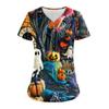 Women's Button V Neck Fashion Casual Halloween Print Tops Dry-nurse Top,Scrubs Tops For Women,2 Pockets