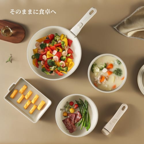 CAROTE 16-Piece Frying Pan Set, Induction and Gas Compatible, Free of PFOA and Other Harmful Substances, 5-Layer Construction, Lightweight, Removable