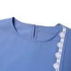 Muslim Women's Solid Color Lace Trim Casual Dress with Long Sleeves