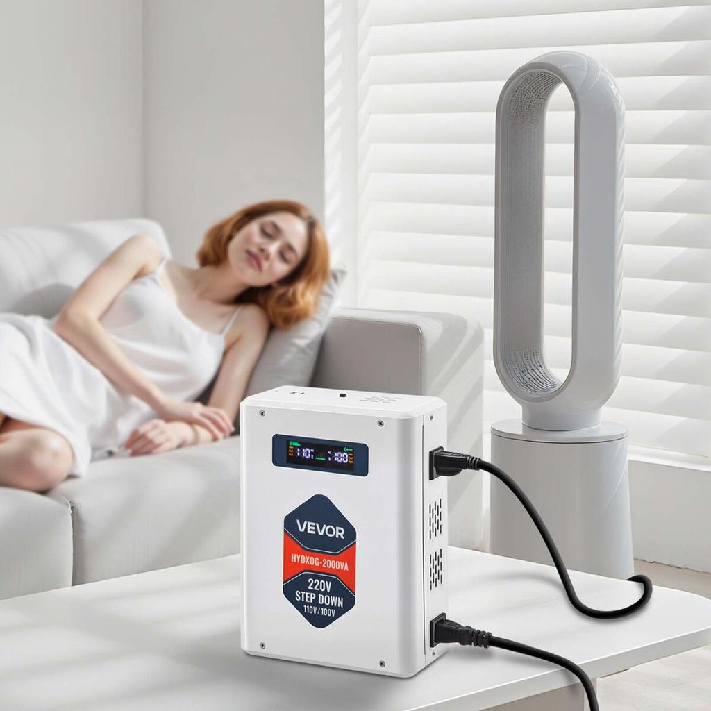 Step Down Voltage Converter, 2000VA, Heavy Duty Voltage Power Converter, 220V To 110V Power Transformer, with 2 US Outlets, USB Output, LCD Display,