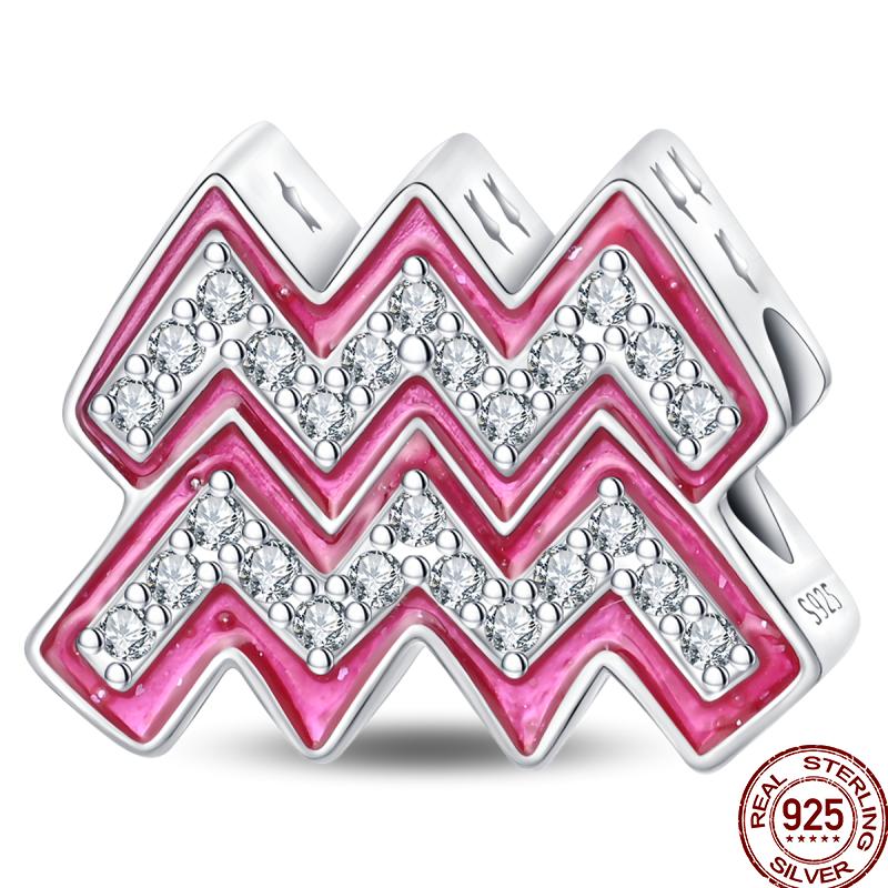 Neue Kupfer 12 Tierkreis Glücksperlen Glänzende Prinzessinnenrosa Perlen Geeignete Passform Pan Original Armband DIY Geschenk