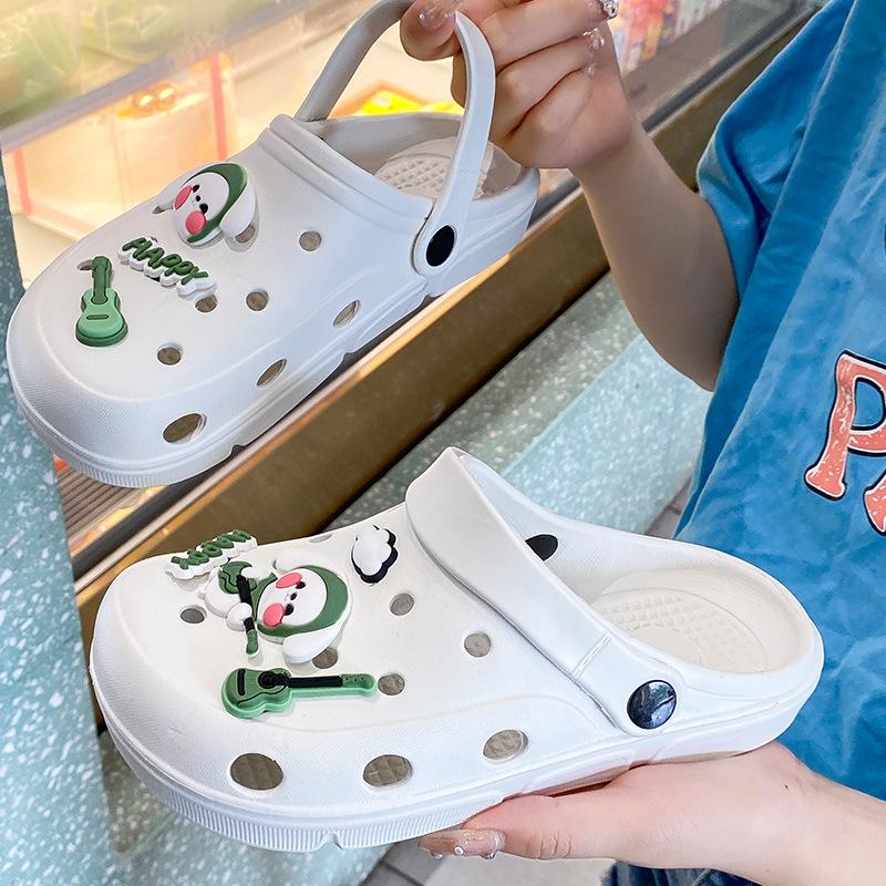 Hole shoes women's summer wear cute fashion girl heart bag head flat bottom sandals women's non-slip cool slippers