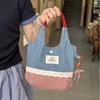 Portable INS Sweet Lace Handbag Denim Plaid Canvas Tote Bags Commuting Bags