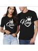 100% Cotton T Shirt KING QUEEN Letter Crown Printed Black White T-shirts Summer Casual Couple Lovers Tshirt Tops Clothes Unisex