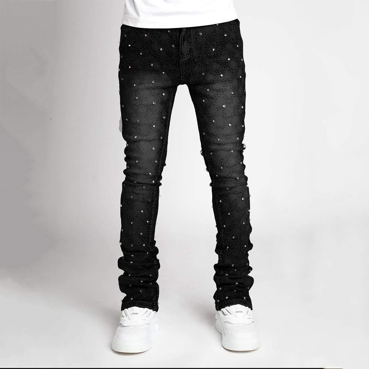

Men s Fashionable Straight-Leg Jeans: Stylish Stretch Pearl-Washed Layered Jeans XXL чорний