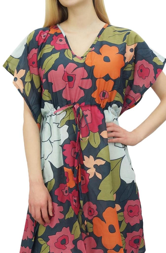 Phagun Women's Multicolour Cotton Kaftan Beach Coverup Short Printed