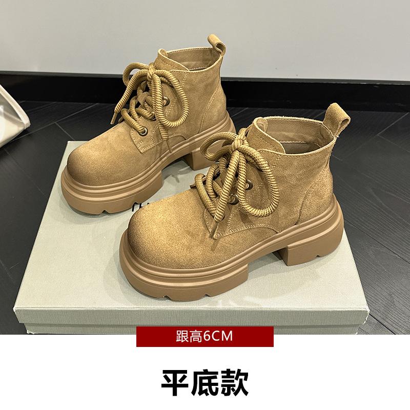 

Cow velvet pure cowhide Martin boots women s 2025 new thick-soled inner height increase short tube shows legs long soft leather women s boots 34