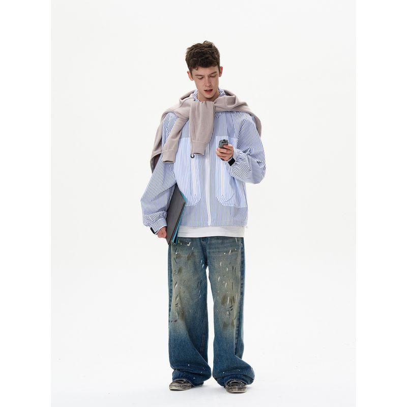 Madwitch Loose Contrast Color Patchwork Stripes Shirt