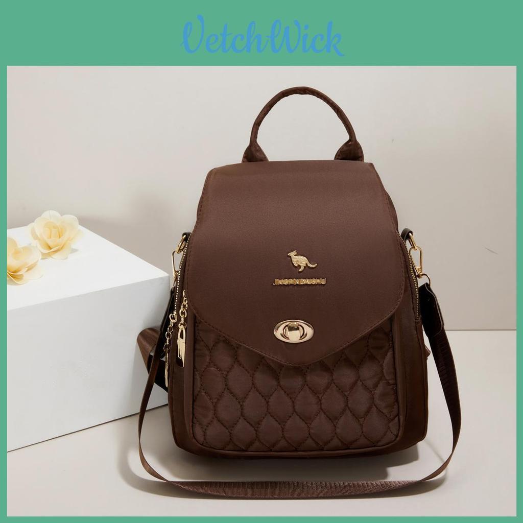 Kangaroo Pattern Nylon Quilted Womens Backpack With Durable Anti Shock Design For Daily Use