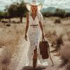 Vestido longo branco de renda sem mangas estilo boêmio retrô para mulheres europeias e americanas, vestido sexy transparente de verão