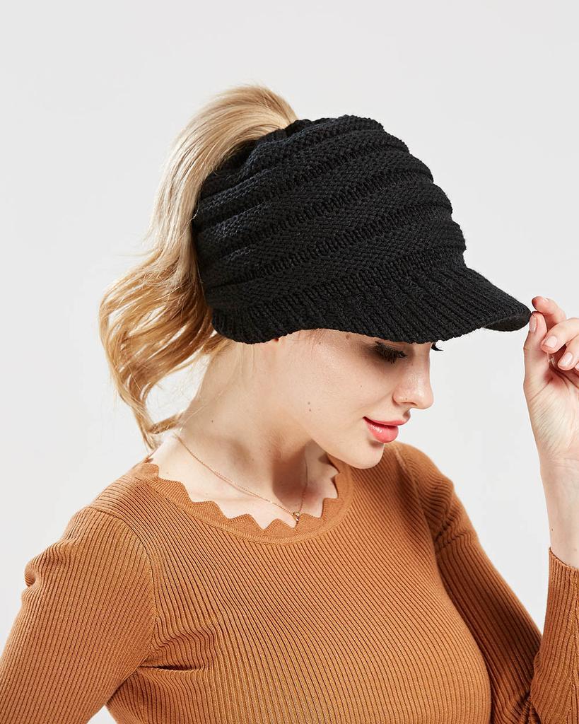 Skiing Sports Hat Thermal Ponytail Hat for Women with A Hollowed-out Brim Peaked Cap Baseball Cap Autumn and Winter Casual Hat