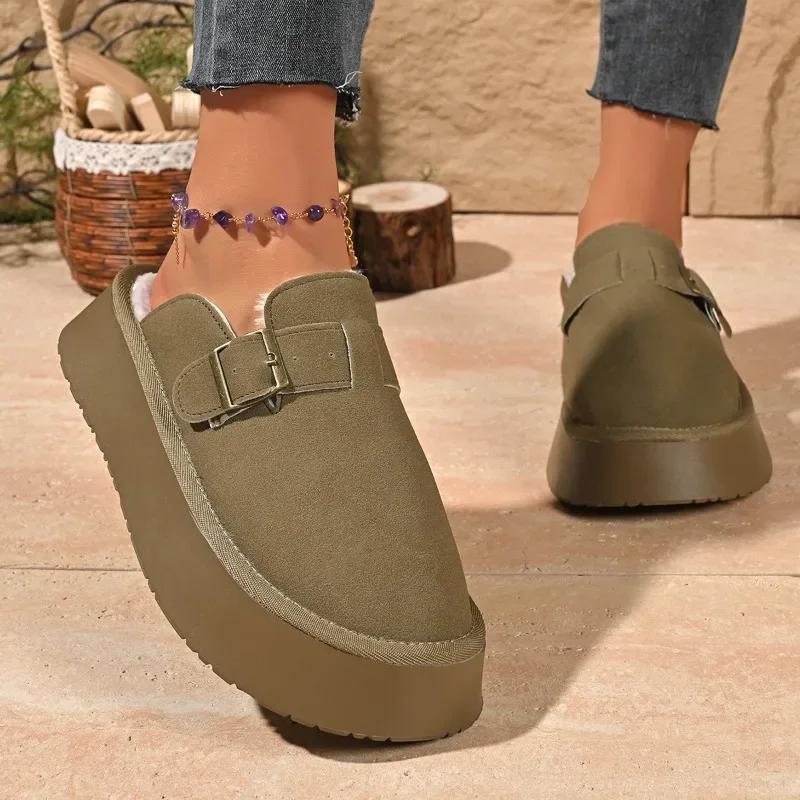 

Winter High-quality Women s Slippers2025New Solid Color Half-cap Toe Women s Shoes Thick Sole Plus Cotton 35-42 Large Size Shoes 42 зелений