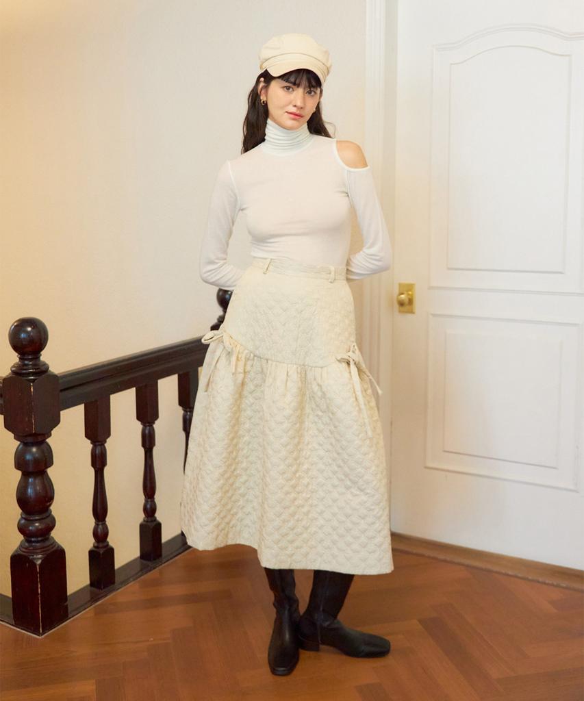 Salon De Yon Ribbon Quilting Skirt_ Ivory