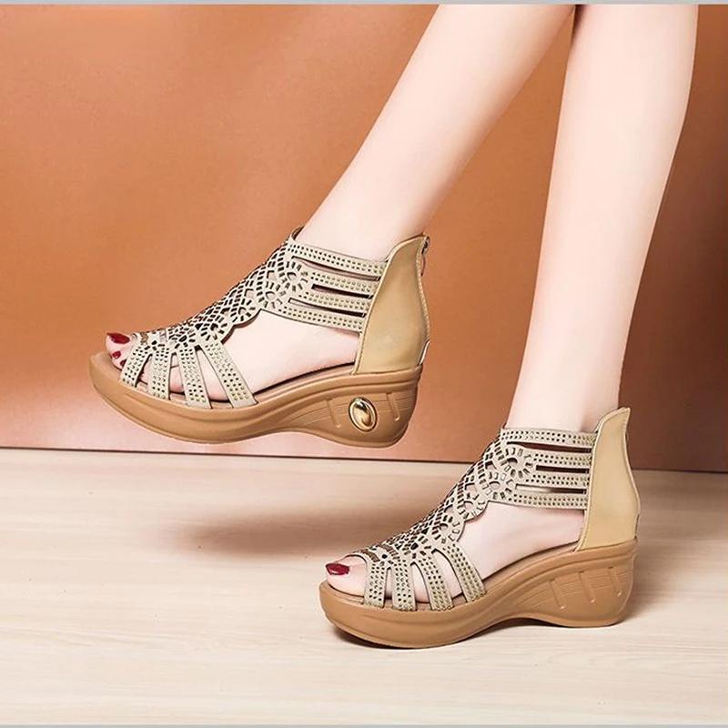 2025 New Fashion Wedge Sandals Women Summer Shoes Elegant Ladies Rome Hollow Out Sandals Female Sandalias Black Wedge Heels