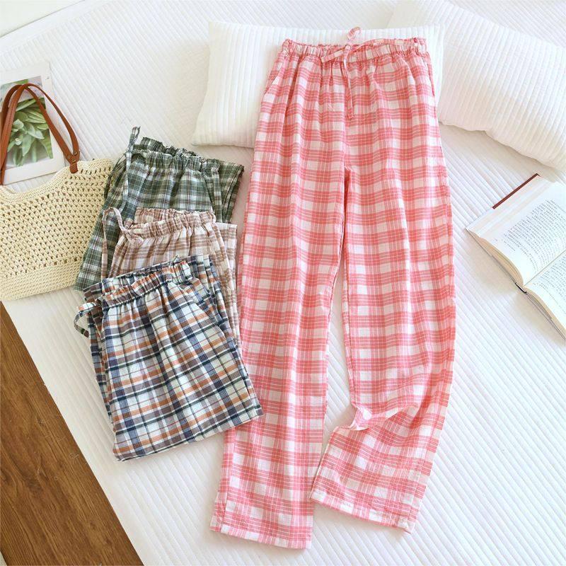 Women's Plaid Cotton Pajama Pants - Summer Thin, Loose Fit, Elastic Waist, Plus Size, Outdoor & Home Wear